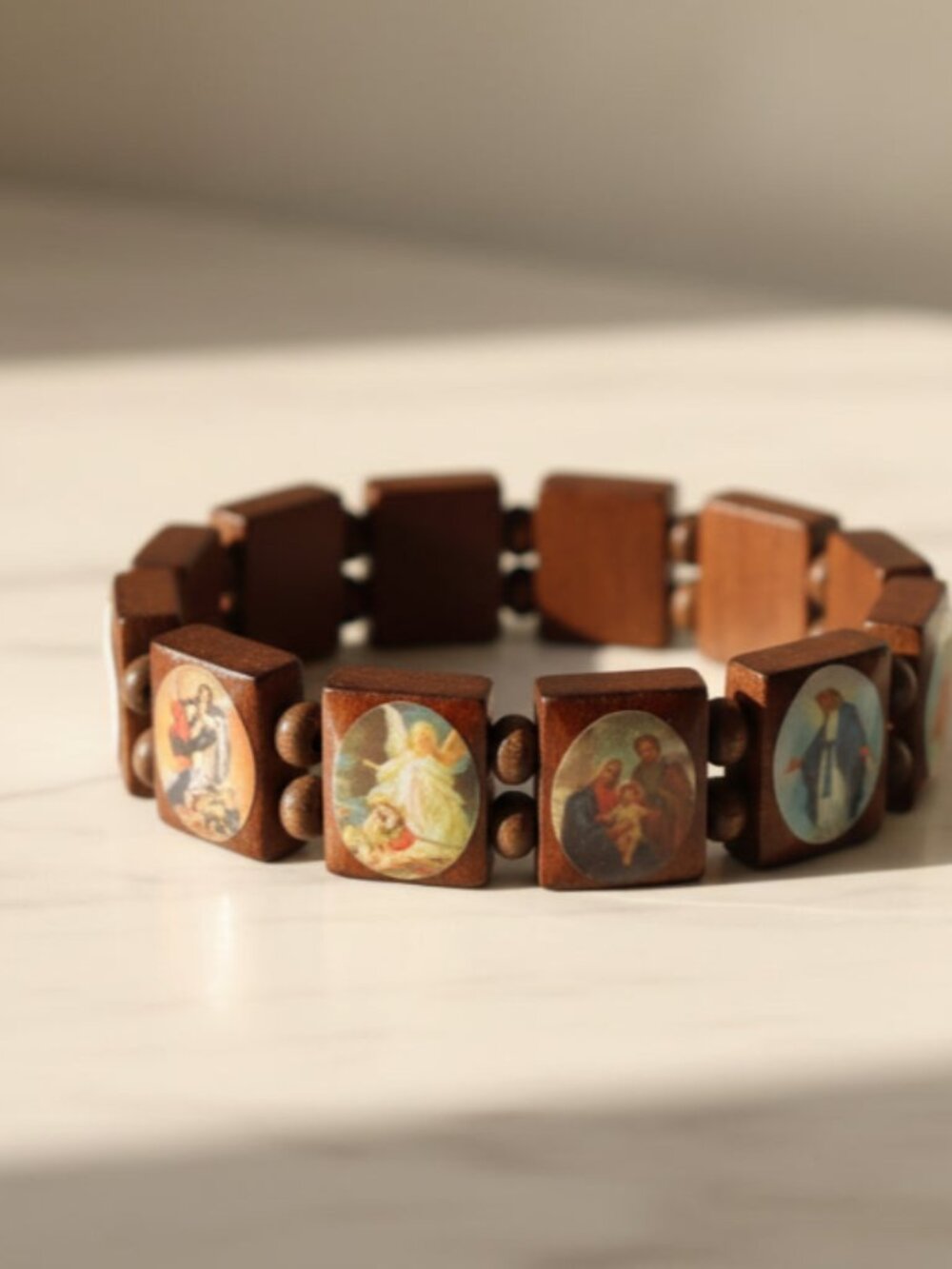 Brown Religious Wooden Bracelet, Saints Bracelet, Catholic Bracelet, Unisex
